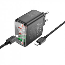 Адаптер мережевий HOCO Type-C to Type-C Cable Smart charger CS44A |2Type-C/1USB, QC/PD, 65W/3A|