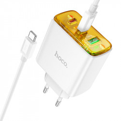 Адаптер мережевий HOCO Type-C to Type-C Cable Smart charger CS44A |2Type-C/1USB, QC/PD, 65W/3A|