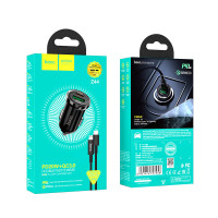 Адаптер автомобільний Hoco Type-C to Lightning Cable Leading car charger Z44 |2USB, 3A, 20W, QC/PD|