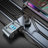 Адаптер автомобільний HOCO Establisher 2-in-1 cigarette lighter Car charger Z51 |3USB/2Type-C, PD/QC, 147W|