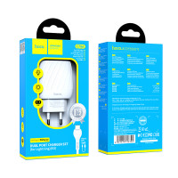 Адаптер мережевий Hoco Lightning Cable Max energy C78A |2USB, 2.4A|