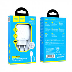 Адаптер мережевий Hoco Lightning Cable Max energy C78A |2USB, 2.4A|