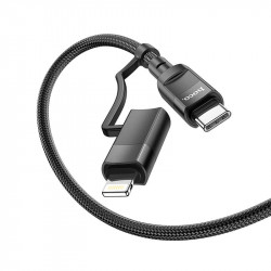 Кабель Hoco Combo 2 in 1 Type-C to Type-C / Lightning Moulder fast charging data cable U106 |1.2m, 5A/100W, PD 20W|