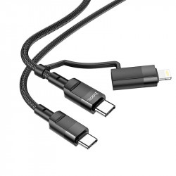 Кабель Hoco Combo 2 in 1 Type-C to Type-C / Lightning Moulder fast charging data cable U106 |1.2m, 5A/100W, PD 20W|