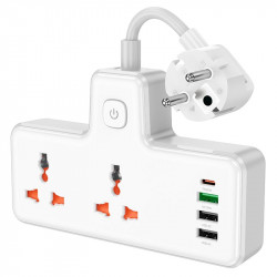 Подовжувач HOCO Reise 2-position expansion socket AC12A |3USB/Type-C, PD/QC, 30W/10A|