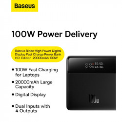 УМБ BASEUS Blade Power Digital Display Fast Charging Power bank HD Edition 20000mAh |2USB/2Type-C, 100W/5A, PD/QC| (PPBL000301)