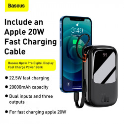 УМБ Baseus Qpow Pro Digital Display Fast Charge Power Bank (With Lightning Cable) 20000mAh |USB/Type-C/Lightning, 20W/5A, PD/QC| (PPQD060201)