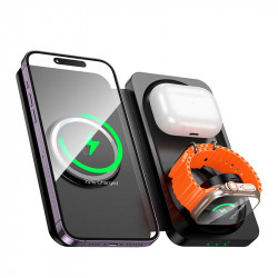 Зарядка Qi HOCO Triumph 3-in-1 travel folding wireless fast charger CQ13 |15W|
