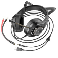 Навушники HOCO Cute cat luminous cat ear gaming headphones W107