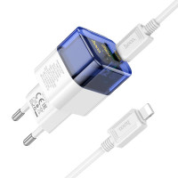Адаптер мережевий HOCO Type-C to Lightning Cable Platinum dual-port C131A |1USB/1Type-C, 30W/3A, PD/QC|