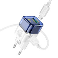 Адаптер мережевий HOCO Type-C to Lightning Cable Platinum dual-port C131A |1USB/1Type-C, 30W/3A, PD/QC|