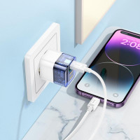 Адаптер мережевий HOCO Type-C to Lightning Cable Platinum dual-port C131A |1USB/1Type-C, 30W/3A, PD/QC|