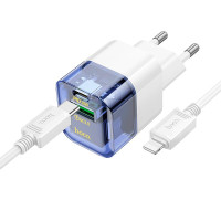 Адаптер мережевий HOCO Type-C to Lightning Cable Platinum dual-port C131A |1USB/1Type-C, 30W/3A, PD/QC|