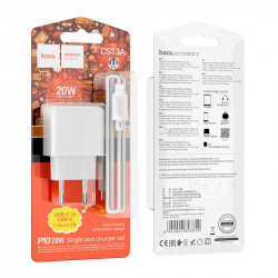 Адаптер мережевий HOCO Type-C to Type-C cable Ocean single port charger CS13A |1type-C, 20W/3A, PD/QC|