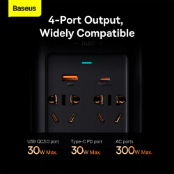 Автомобільний перетворювач напруги BASEUS IGBT Power Inverter |2Soc/1USB/Type-C, 300W/40A| (220V CN/EU) (CGNB010101)