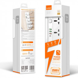 Подовжувач мережевий LDNIO SC5415 |PD20W/QC18W, 3USB/1Type-C, 5Sockets|
