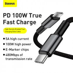 Кабель BASEUS Type-C to Type-C High Density Braided Fast Charging Data Cable |1M, 5A, 100W| (CATGD-02)