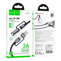 Кабель Hoco All-in-one charging data Cable USB / C to C / LED light U138 |1.2m, PD60W, 3A|