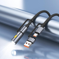 Кабель Hoco All-in-one charging data Cable USB / C to C / LED light U138 |1.2m, PD60W, 3A|
