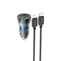 Адаптер автомобільний Hoco Type-C to Lightning CableTransparent Discovery Edition dual port Z47A |1USB/1Type-C, QC/PD, 30W/3A|