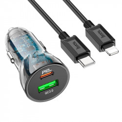 Адаптер автомобільний Hoco Type-C to Lightning CableTransparent Discovery Edition dual port Z47A |1USB/1Type-C, QC/PD, 30W/3A|