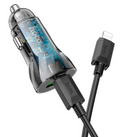 Адаптер автомобільний Hoco Type-C to Lightning CableTransparent Discovery Edition dual port Z47A |1USB/1Type-C, QC/PD, 30W/3A|