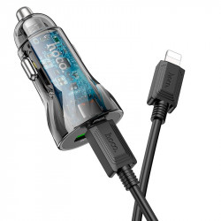 Адаптер автомобільний Hoco Type-C to Lightning CableTransparent Discovery Edition dual port Z47A |1USB/1Type-C, QC/PD, 30W/3A|