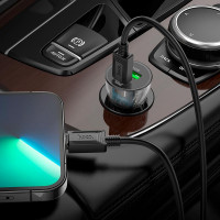 Адаптер автомобільний Hoco Type-C to Lightning CableTransparent Discovery Edition dual port Z47A |1USB/1Type-C, QC/PD, 30W/3A|
