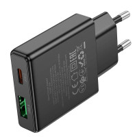 Адаптер мережевий Hoco Delgado dual Port charger N38 |1USB/1Type-C, 20W/3A, PD/QC|