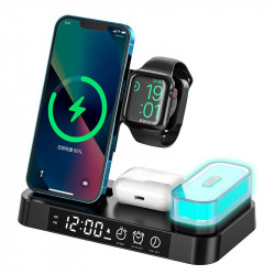 Зарядка Qi 4in1 Wireless Charger XYJ A37 |5-15W, Watch/Airpods/Phone, RGB light/Clock|