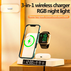 Зарядка Qi 4in1 Wireless Charger XYJ A37 |5-15W, Watch/Airpods/Phone, RGB light/Clock|