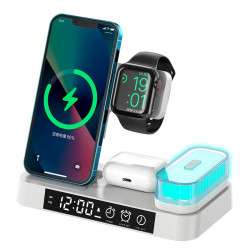 Зарядка Qi 4in1 Wireless Charger XYJ A37 |5-15W, Watch/Airpods/Phone, RGB light/Clock|