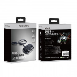 Адаптер автомобільний KONI STRONG KS45 |3Socket 10A/120W, 2USB/3.1A|