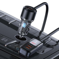 Адаптер автомобільний USAMS Digital Display Fast Car Charger US-CC213 C40 |3USB/2Type-C, 165W|
