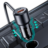 Адаптер автомобільний USAMS Digital Display Fast Car Charger US-CC213 C40 |3USB/2Type-C, 165W|