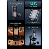 Адаптер автомобільний USAMS Digital Display Fast Car Charger US-CC213 C40 |3USB/2Type-C, 165W|