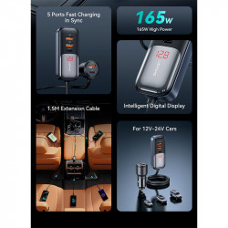 Адаптер автомобільний USAMS Digital Display Fast Car Charger US-CC213 C40 |3USB/2Type-C, 165W|
