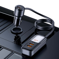 Адаптер автомобільний USAMS Digital Display Fast Car Charger US-CC213 C40 |3USB/2Type-C, 165W|