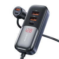 Адаптер автомобільний USAMS Digital Display Fast Car Charger US-CC213 C40 |3USB/2Type-C, 165W|