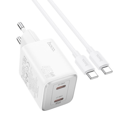 Адаптер мережевий Hoco Elogiado dual-port charger N42 (Type-C to Type-C Set) |2Type-C, 45W/3A, PD/QC|