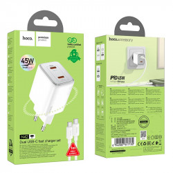 Адаптер мережевий Hoco Elogiado dual-port charger N42 (Type-C to Type-C Set) |2Type-C, 45W/3A, PD/QC|