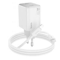 Адаптер мережевий Hoco Elogiado dual-port charger N42 (Type-C to Lightning Set) |2Type-C, 45W/3A, PD/QC|