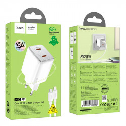 Адаптер мережевий Hoco Elogiado dual-port charger N42 (Type-C to Lightning Set) |2Type-C, 45W/3A, PD/QC|