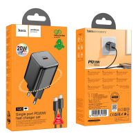 Адаптер мережевий Hoco Mighty single port charger N40 (Type-C to Type-C set) |1Type-C, 20W/3A, PD/QC|