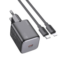Адаптер мережевий Hoco Mighty single Port charger N40 (Type-C to Lightning set) |1Type-C, 20W/3A, PD/QC|