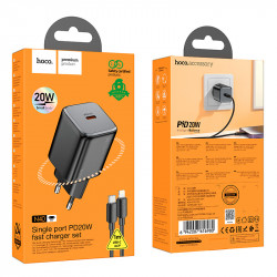 Адаптер мережевий Hoco Mighty single Port charger N40 (Type-C to Lightning set) |1Type-C, 20W/3A, PD/QC|