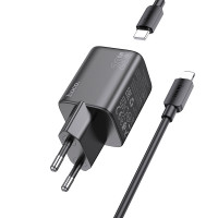 Адаптер мережевий Hoco Mighty single Port charger N40 (Type-C to Lightning set) |1Type-C, 20W/3A, PD/QC|