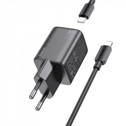 Адаптер мережевий Hoco Mighty single Port charger N40 (Type-C to Lightning set) |1Type-C, 20W/3A, PD/QC|