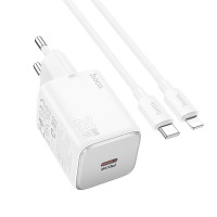 Адаптер мережевий Hoco Mighty single Port charger N40 (Type-C to Lightning set) |1Type-C, 20W/3A, PD/QC|