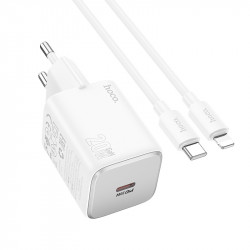 Адаптер мережевий Hoco Mighty single Port charger N40 (Type-C to Lightning set) |1Type-C, 20W/3A, PD/QC|
